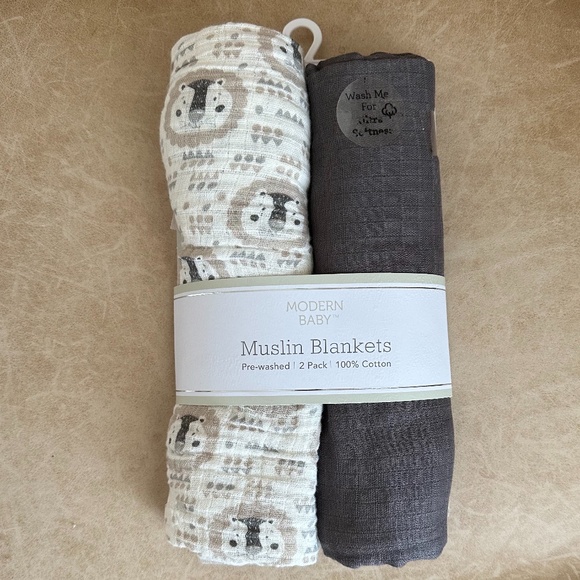 Modern Baby 100% Cotton Muslin Blankets 2 Pack Gray/Beige/Cream 36" x 40… - Picture 1 of 7
